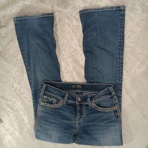 Silver Jeans Co Blue Medium Wash Womens W27 x L32 Slim Bootcut Lowrise Stretchy